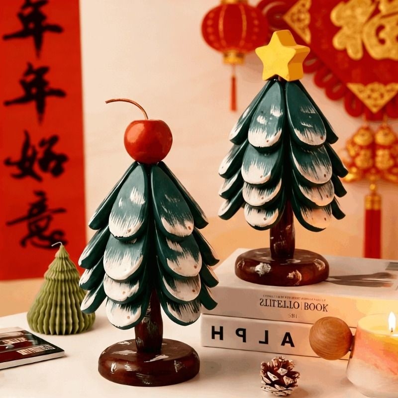 圣诞树隔热垫防烫实木餐桌杯垫高级摆件碗垫新年乔迁创意锅垫折叠