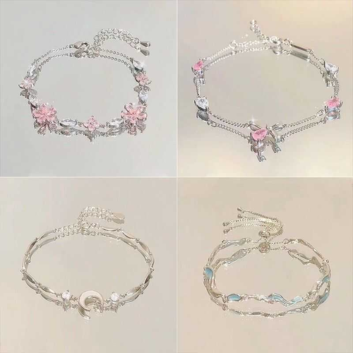 樱花蝴蝶结手链小众轻奢气质高级粉色锆石清冷感闺蜜手饰潮流