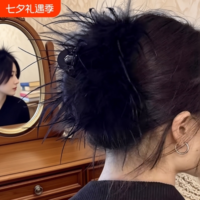 黑色羽毛抓夹升级款女发饰