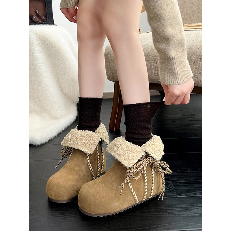 5cm内增高~真皮厚底美拉德两穿勃肯雪地靴女冬季加绒加厚东北棉鞋