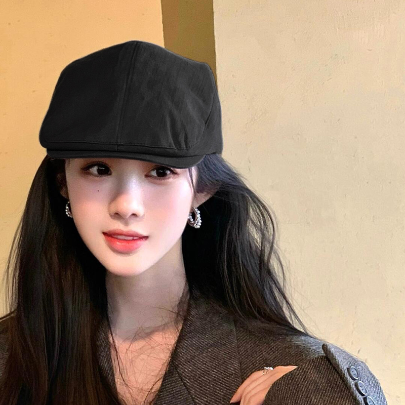 黑色前进帽子时尚百搭女春秋季2025新款百搭显脸小贝雷帽报童帽子