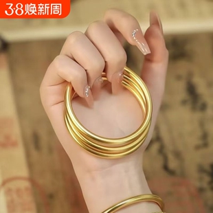 爆款仿古法沙金传承磨砂哑光简约国潮风素圈百搭两世欢手链手镯