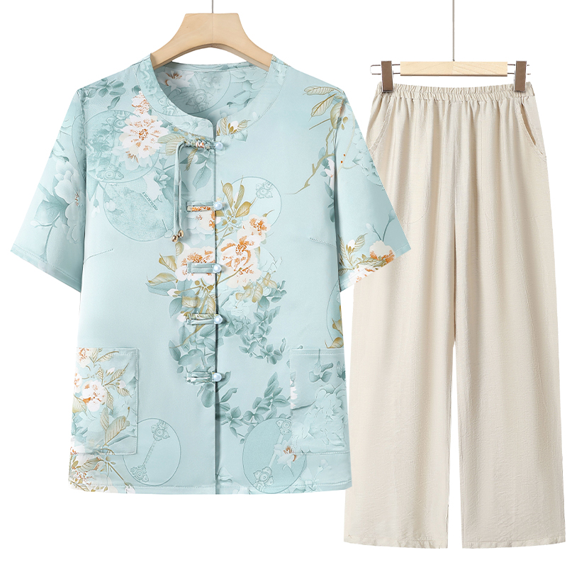 中老年人夏装女奶奶夏套装短袖衬衫洋气老人老太太夏天小个子衣服