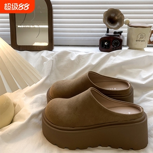 勃肯包头半拖鞋女外穿2026春季新款厚底增高矮子乐懒人穆勒博肯鞋