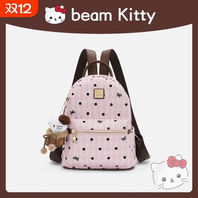 包包女2025新款甜美波点印花双肩包女大容量上课通勤轻便旅行背包