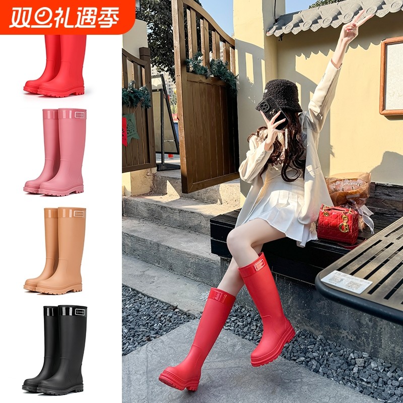 高筒雨鞋雨靴水鞋女防水防滑不累脚时尚外穿成人加绒徒步水靴耐磨