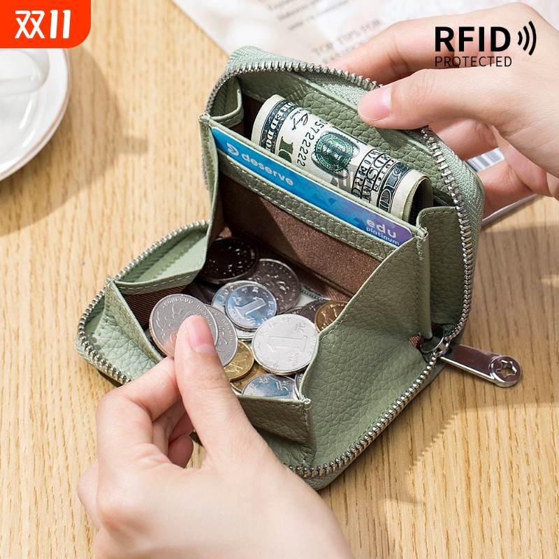 日式零钱包RFID防盗刷风琴卡包大容量卡位真皮质感卡套硬币零钱袋