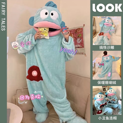珊瑚绒睡衣女秋冬款2024新款冬季加厚睡裙丑鱼汉顿睡袍连体家居服