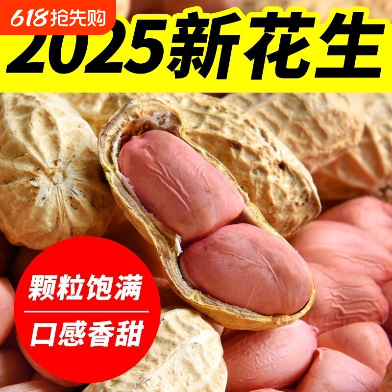 生花生带壳新鲜2026年干花生晒干原味粉红皮农家优质白沙花生果米