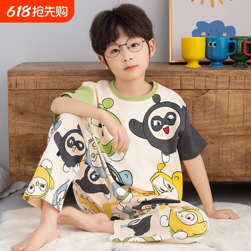 儿童睡衣男童短袖纯棉夏季中大童