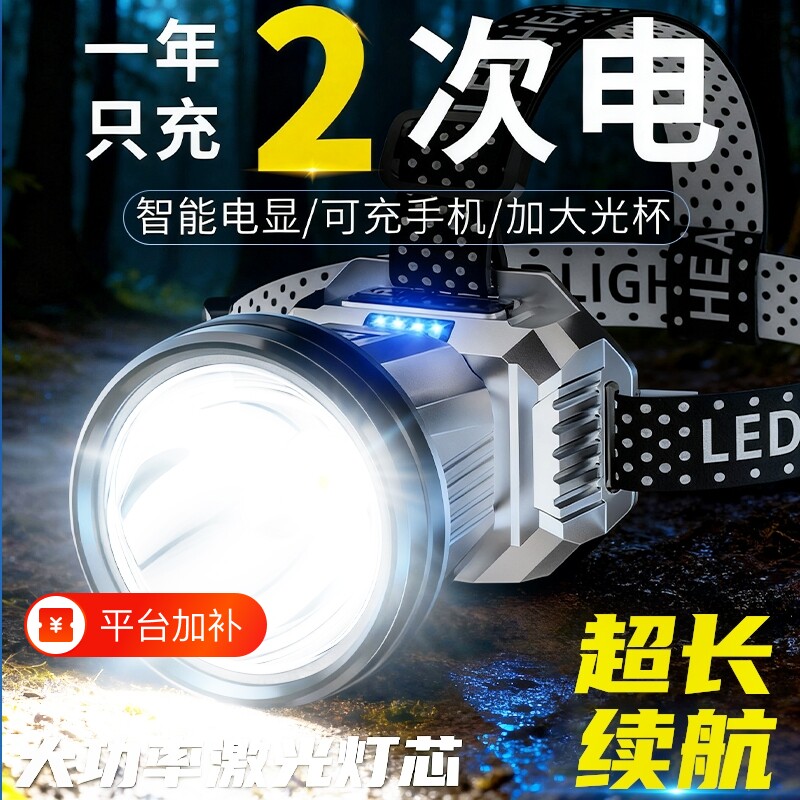 头灯头戴式强光充电超亮钓鱼专用超长续航手电筒矿灯作业