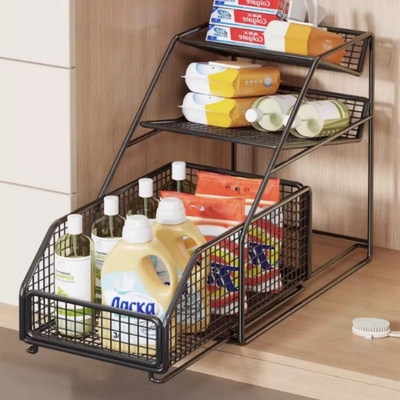 卫生间下水槽抽拉式下置物架分层架沐浴露洗手间用品收纳架洗衣液