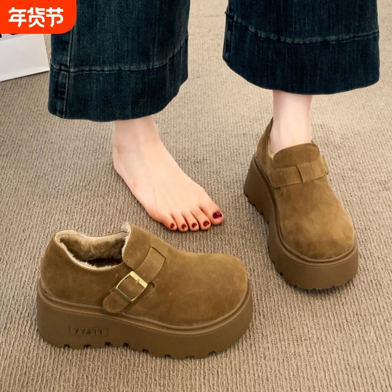 松糕厚底增高加绒全包勃肯鞋女2025新款冬季雪地靴一脚蹬乐福棉鞋,女鞋,时尚雪地靴,淘宝优惠券,粉丝福利购,淘宝优惠卷