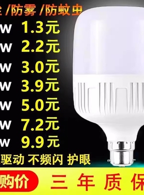 B22灯泡卡口节能led超亮家用老式挂钩白光螺口插口照明球优选室内