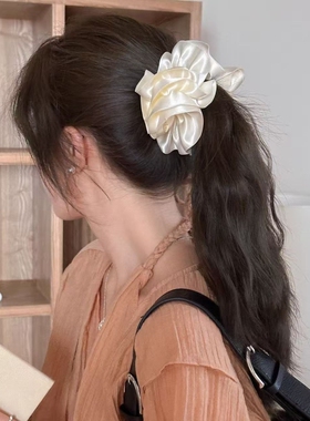 显发量多~褶皱泡泡香蕉夹竖夹黑色发夹女后脑勺高级发卡马尾发饰
