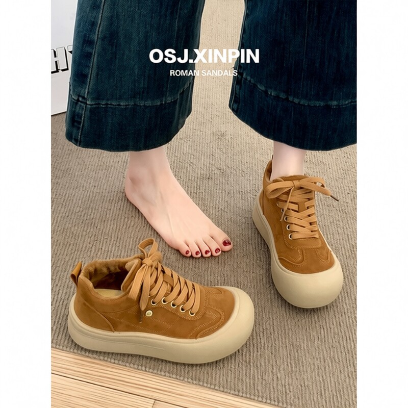 2025新款秋冬加绒韩版大头板鞋二棉女鞋厚底增高百搭休闲运动单鞋