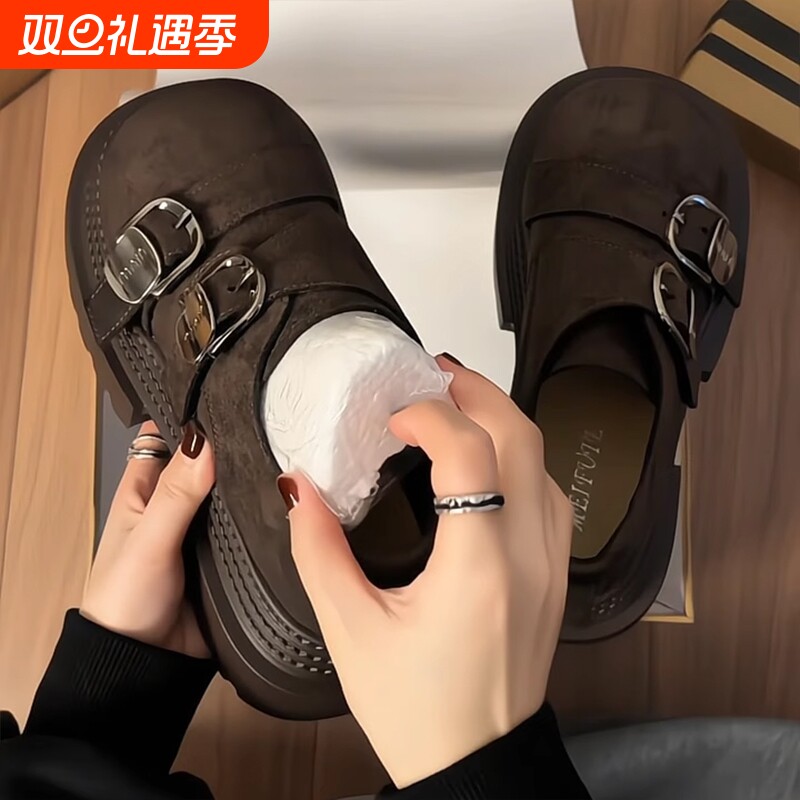 复古英伦风松糕厚底大头小皮鞋女2025春秋新款百搭棕色jk增高单