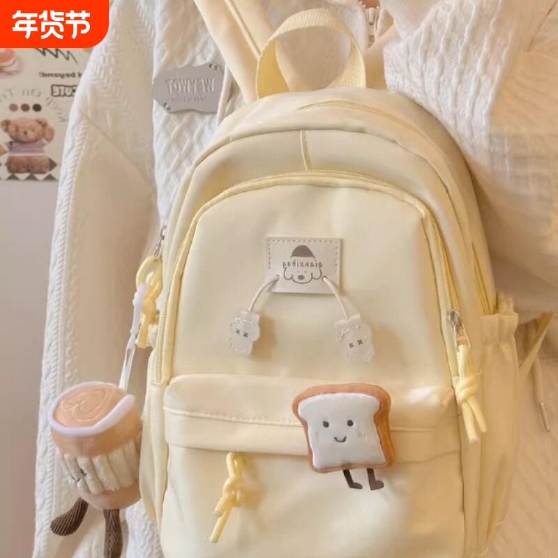 ins风可爱少女双肩包轻便妈咪包背包小书包女浅蓝色帆布防水黑色