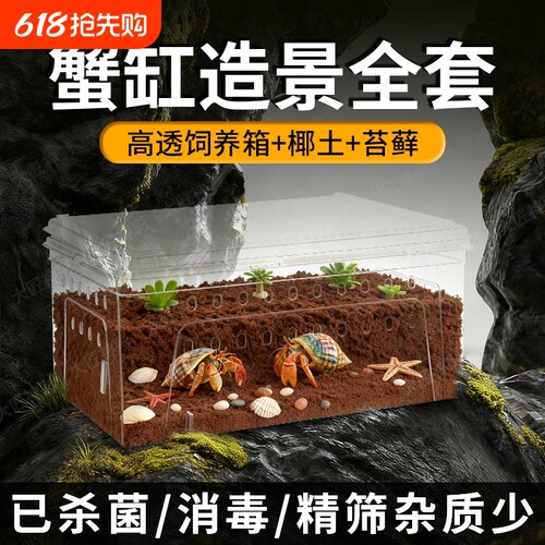 寄居蟹专用椰土椰砖海蟹螃蟹海沙爬宠饲养箱盒爬宠缸养殖造景套餐