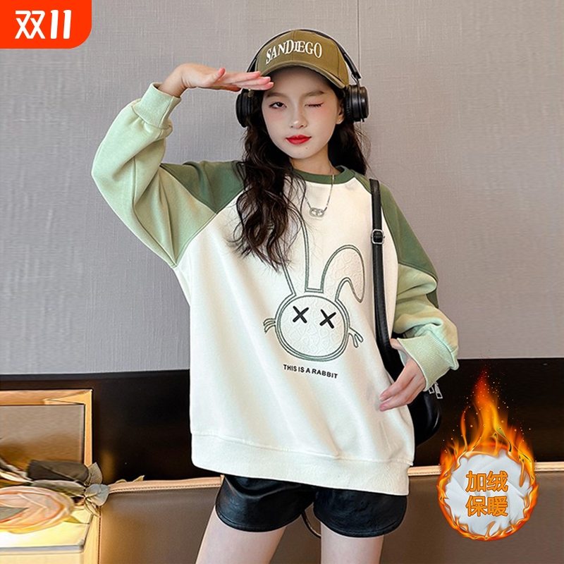 女童卫衣春秋款休闲洋气拼色上衣