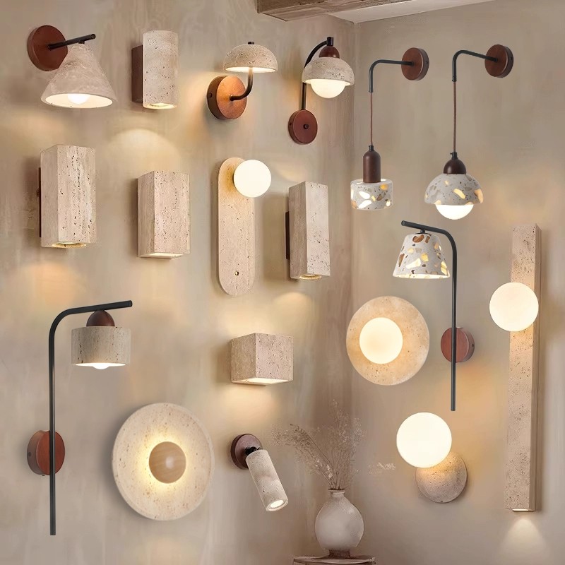 侘寂风黄洞石壁灯卧室床头壁灯民宿酒店玄关过道走廊墙高级感氛围