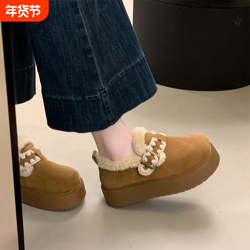 厚底加绒豆豆勃肯鞋女雪地靴2025新款冬季一脚蹬加厚保暖乐福棉鞋,女鞋,时尚雪地靴,淘宝优惠券,粉丝福利购,淘宝优惠卷