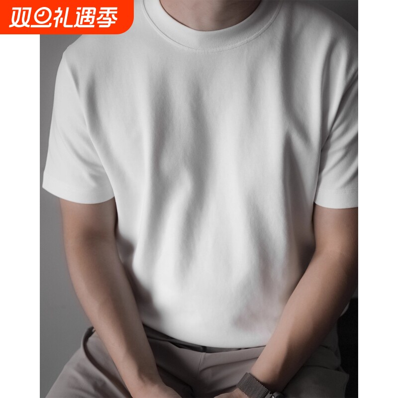 330G重磅纯棉男士短袖秋冬内搭宽松美式白色T恤衣打底衫健身贴身