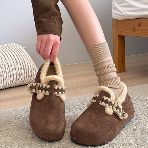 加绒勃肯鞋女2025新款秋冬季毛绒棉鞋全包博肯鞋厚底增高毛毛鞋子