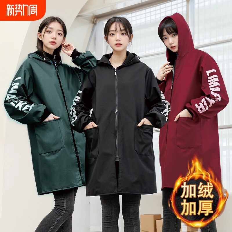 防水加绒工作服罩衣长袖冬季外穿大褂家用厨房做饭围裙防油耐脏