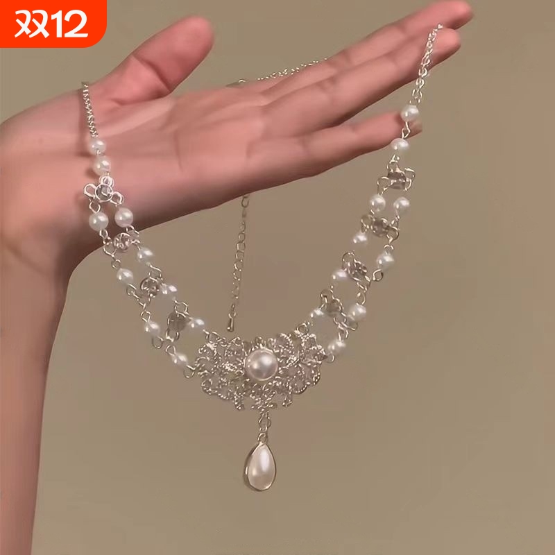 超闪锆石珍珠项链choker轻奢小众高级感满钻项链女新款爆款锁骨链