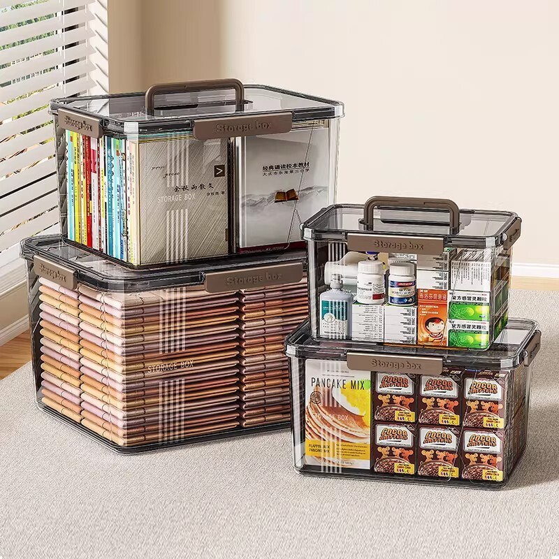 手提透明收纳箱家用衣服玩具零食书本大容量加厚整理箱塑料储物筐