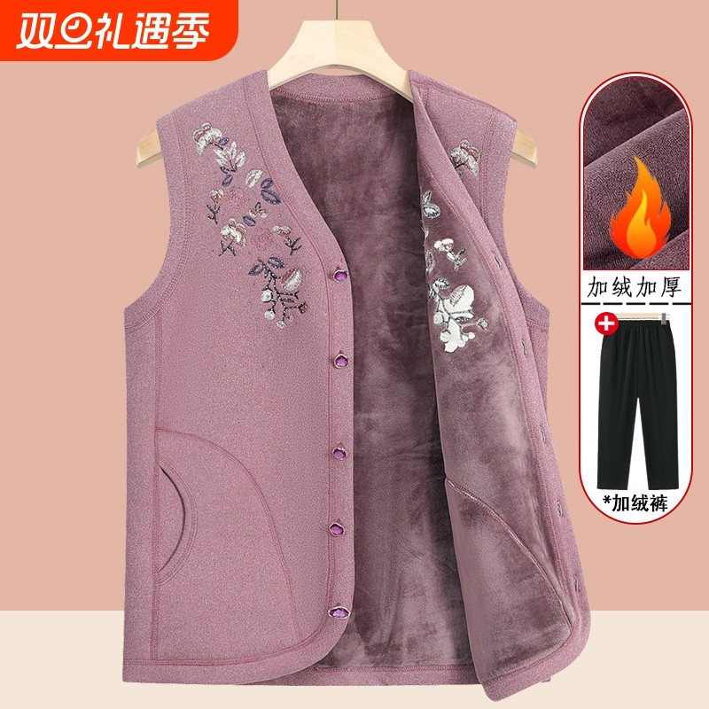 中老年秋冬装马甲女奶奶加绒加厚背心妈妈冬季洋气老人马夹开衫