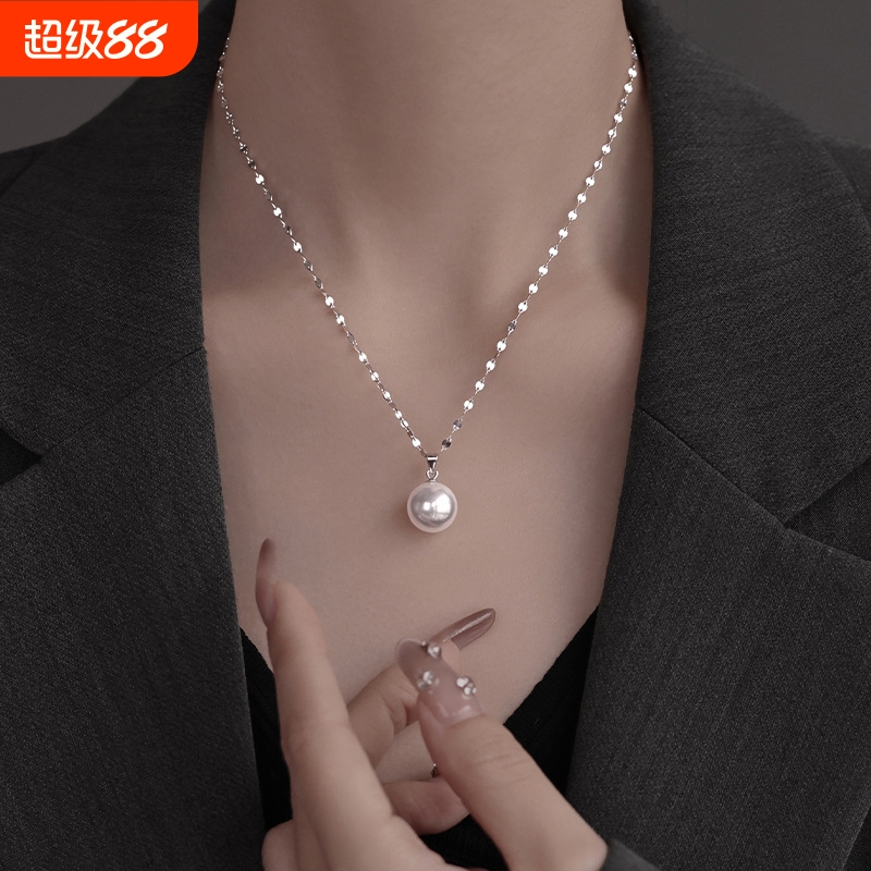 单颗珍珠项链转运珠女小众设计感冷淡风925银贝珠吊坠高级锁骨链