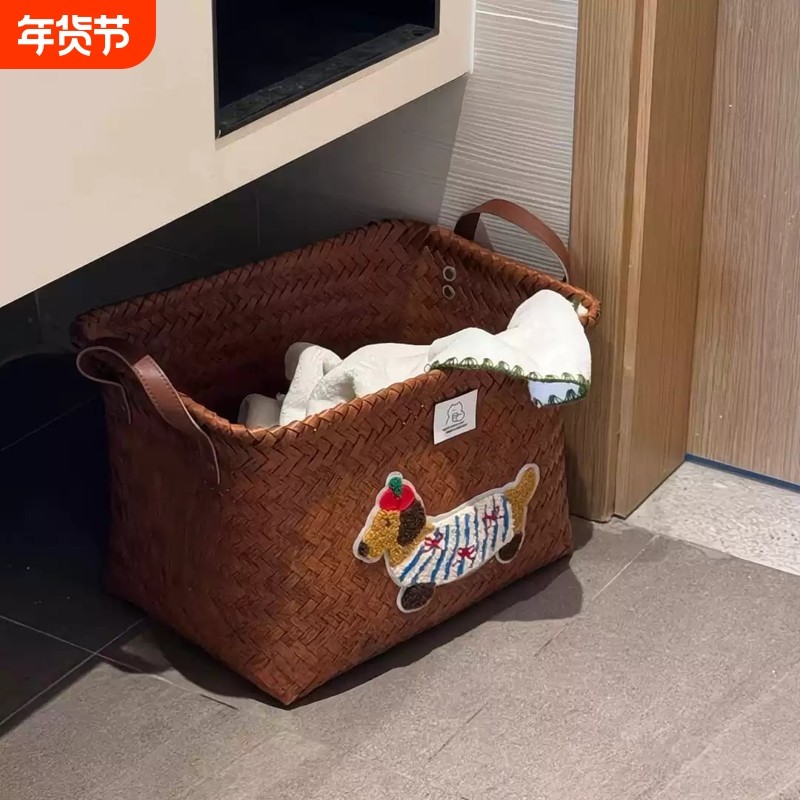 腊肠狗脏衣篓手工编织收纳筐收纳篮家用防水浴室卧室衣柜衣服整理