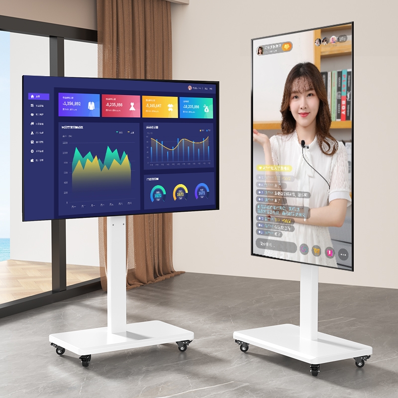 电视机支架旋转直播架手摇式升降推车带轮移动落地式架显示器会议