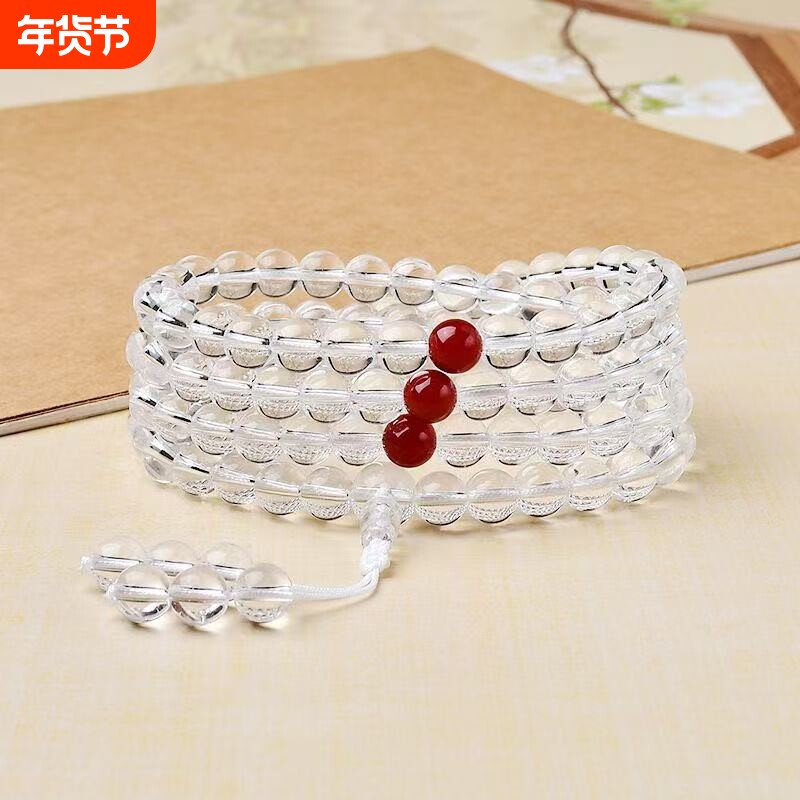 白水晶108颗佛珠佛串念珠手串多圈景区寺庙琉璃同款饰品长辈礼物