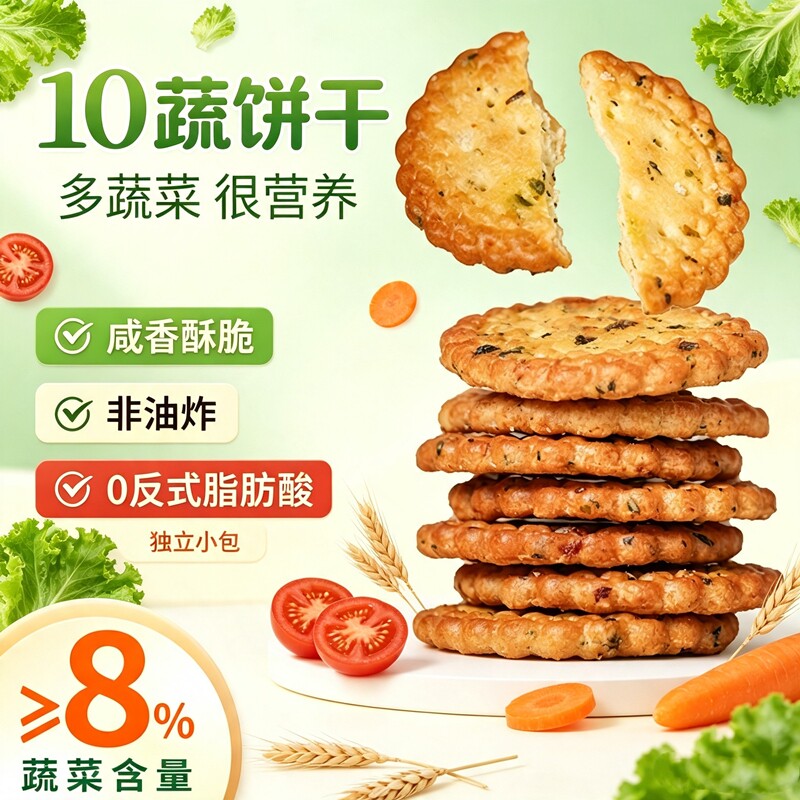 纤谷纤焙十蔬咸香脆饼干袋装便携独立小包休闲零食解馋香葱酥脆