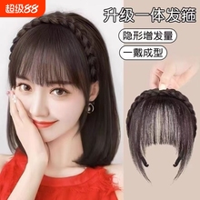 发箍刘海一体真发前额头帘遮白发碎齐刘海头顶假发补发片自然遮盖