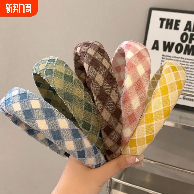 气质格子高颅顶发箍女款宽边海绵宽边压发头箍2025年新款发卡头饰