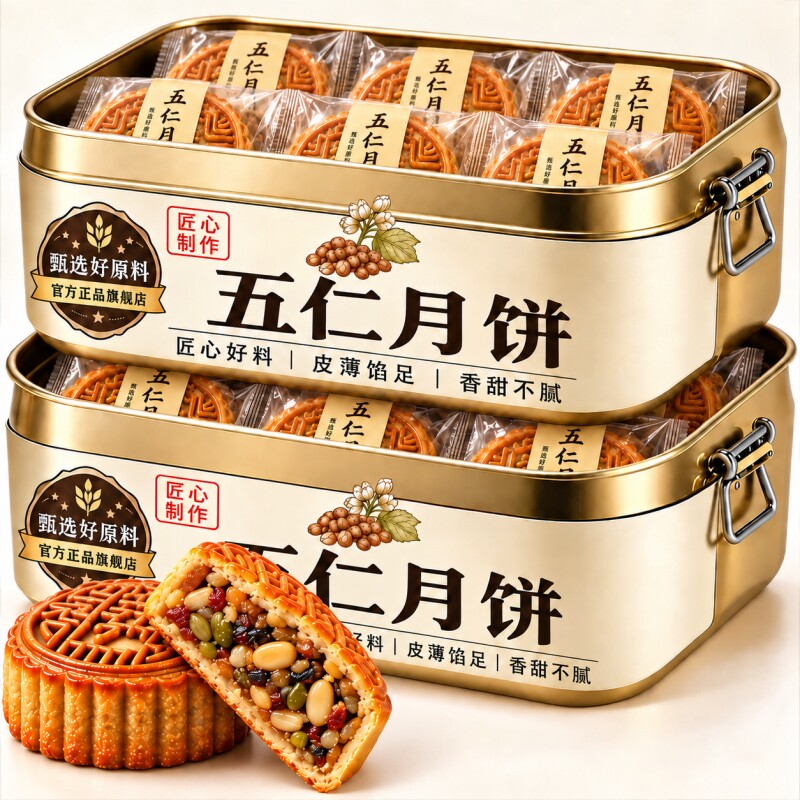 老式老五仁月饼青红丝月饼官方旗舰店传统手工糕点心中秋广式散装
