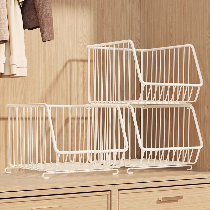 衣柜收纳网篮双层置物架柜子隔板铁艺拉篮网格衣服收纳筐多层柜内