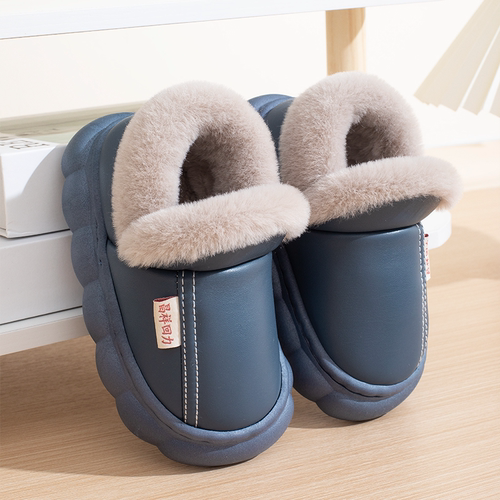 儿童棉鞋包跟PU皮款防水防滑秋冬季加厚保暖男童女童棉鞋毛绒拖