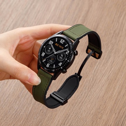适用华为手表表带GT5pro表带GT4/pro/GT3男款Watch4/Pro荣耀智能运动夏真皮硅胶2E牛皮gt替换带疯马纹磁吸扣
