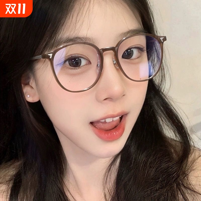 超轻冷圆框近视眼镜圆脸天菜可配度数防蓝光素颜神器镜框全框黑框