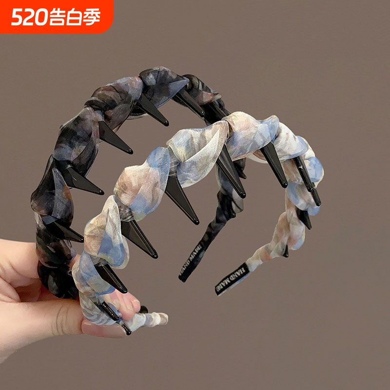 韩系外出波浪女2025新款夏季网纱头箍显脸小发卡洗脸专用防滑头饰