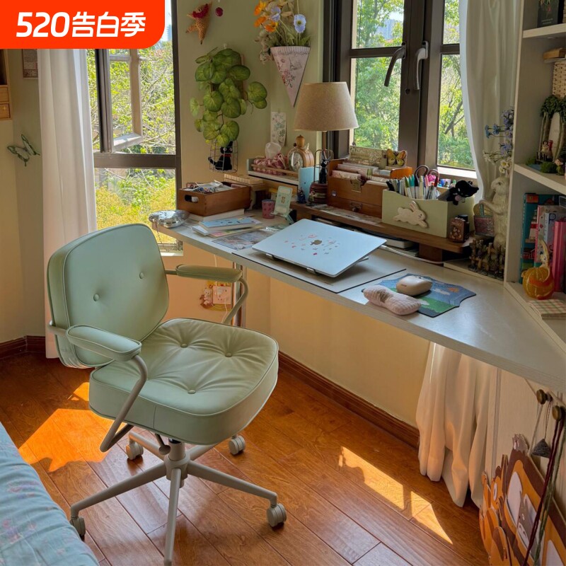 轻奢电脑椅家用书桌椅中古风舒适久坐书房北欧办公转椅休闲沙发椅