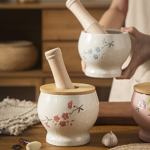 陶瓷捣蒜器捣药器捣蒜罐捣药罐配木棒捣碎罐压蒜器研磨器捣蒜泥臼