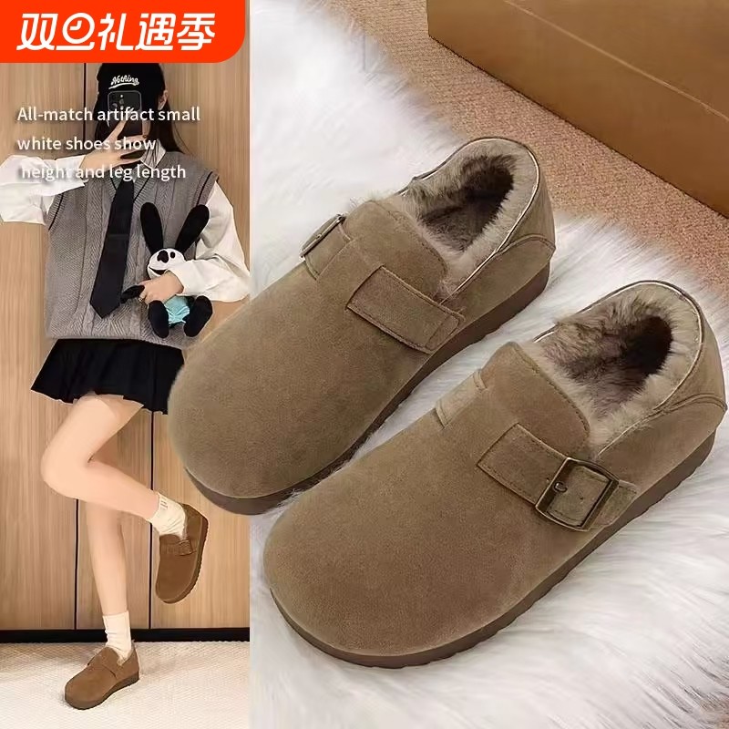爆款厚底全包勃肯鞋女2025秋冬新款加绒保暖一脚蹬懒人鞋豆豆棉鞋