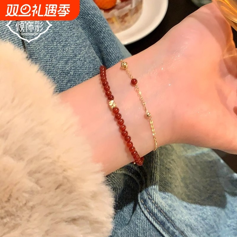 红玛瑙手链女生款本命年串珠叠戴手链新中式国风手绳新年手饰手串