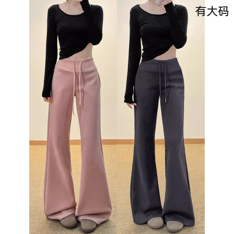 美式微喇运动裤女2025秋季抽绳高腰修身显瘦垂感lulu喇叭卫裤大码